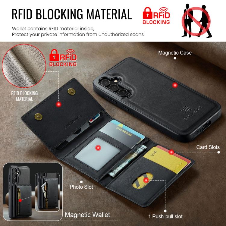 DG.MING M5 Series Zip RFID Multi Card Detachable Leather Phone Case