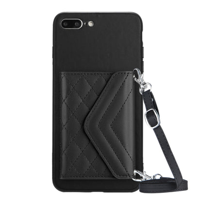 Rhombic Texture Card Bag RFID Phone Case with Long Lanyard