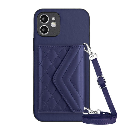 Rhombic Texture Card Bag RFID Phone Case with Long Lanyard