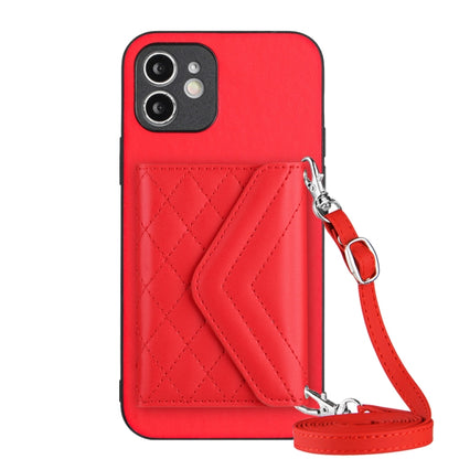 Rhombic Texture Card Bag RFID Phone Case with Long Lanyard
