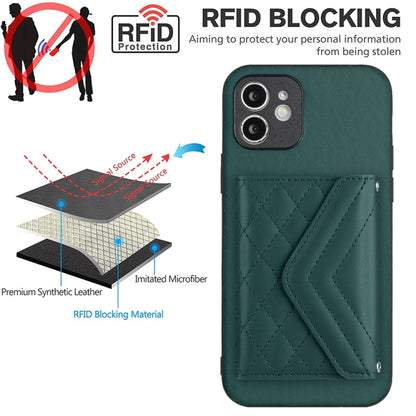 Rhombic Texture Card Bag RFID Phone Case with Long Lanyard