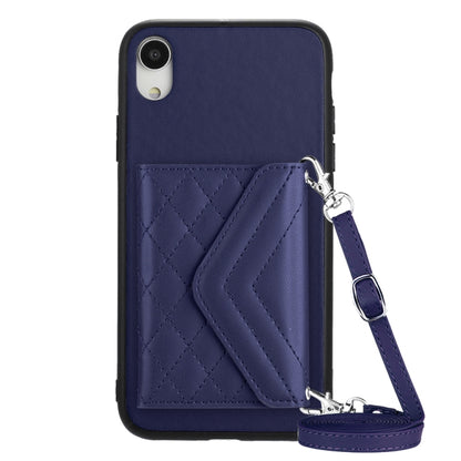 Rhombic Texture Card Bag RFID Phone Case with Long Lanyard