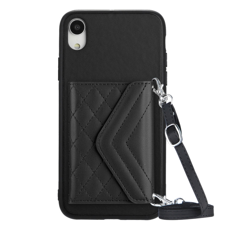 Rhombic Texture Card Bag RFID Phone Case with Long Lanyard