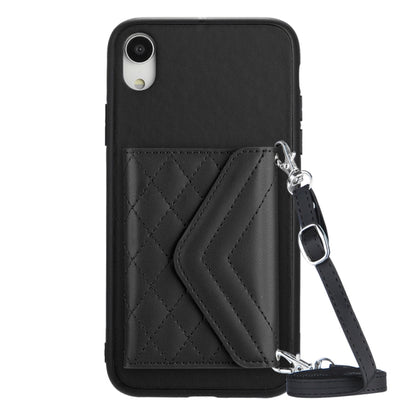 Rhombic Texture Card Bag RFID Phone Case with Long Lanyard