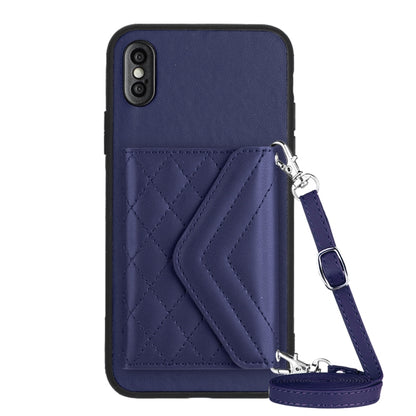 Rhombic Texture Card Bag RFID Phone Case with Long Lanyard