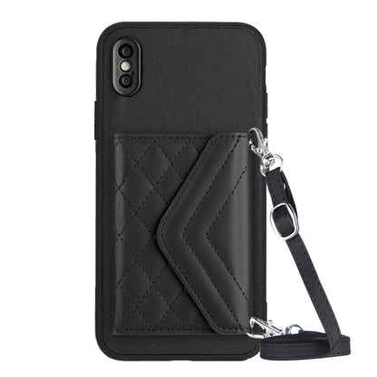 Rhombic Texture Card Bag RFID Phone Case with Long Lanyard