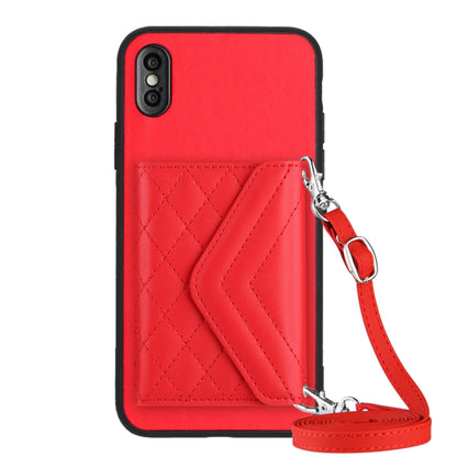 Rhombic Texture Card Bag RFID Phone Case with Long Lanyard