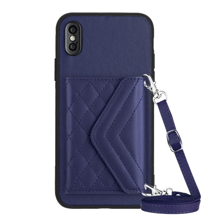 Rhombic Texture Card Bag RFID Phone Case with Long Lanyard