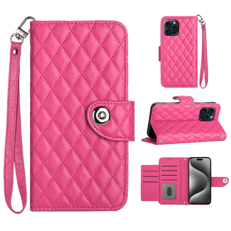 Rhombic Texture Flip Leather Phone Case with Lanyard