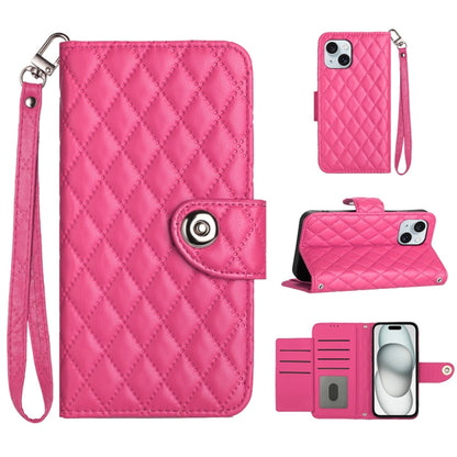 Rhombic Texture Flip Leather Phone Case with Lanyard