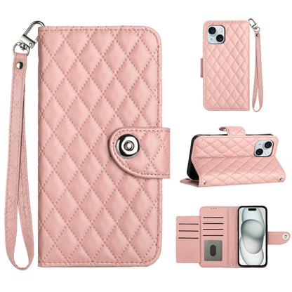Rhombic Texture Flip Leather Phone Case with Lanyard