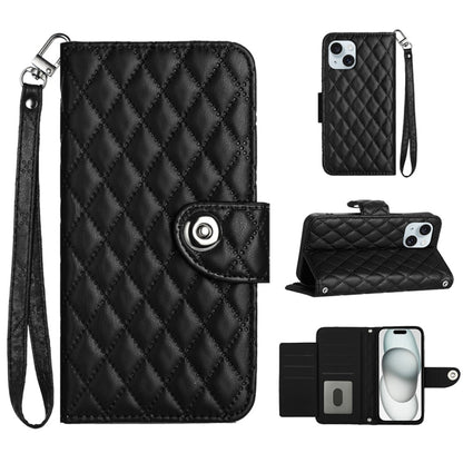Rhombic Texture Flip Leather Phone Case with Lanyard