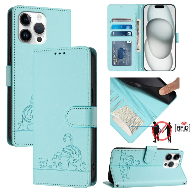 Cat Rat Embossed Pattern RFID Leather Phone Case with Lanyard