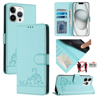 Cat Rat Embossed Pattern RFID Leather Phone Case with Lanyard