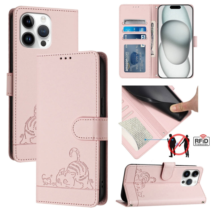 Cat Rat Embossed Pattern RFID Leather Phone Case with Lanyard