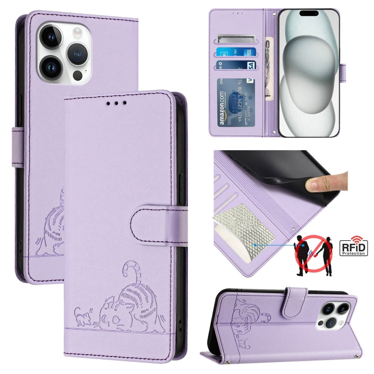 Cat Rat Embossed Pattern RFID Leather Phone Case with Lanyard