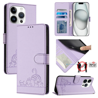 Cat Rat Embossed Pattern RFID Leather Phone Case with Lanyard