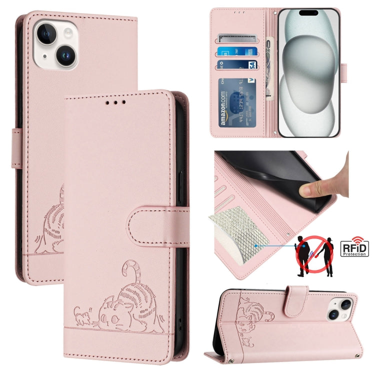Cat Rat Embossed Pattern RFID Leather Phone Case with Lanyard