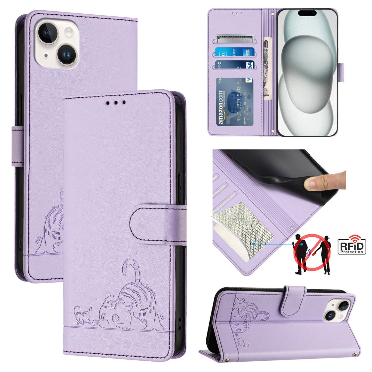 Cat Rat Embossed Pattern RFID Leather Phone Case with Lanyard
