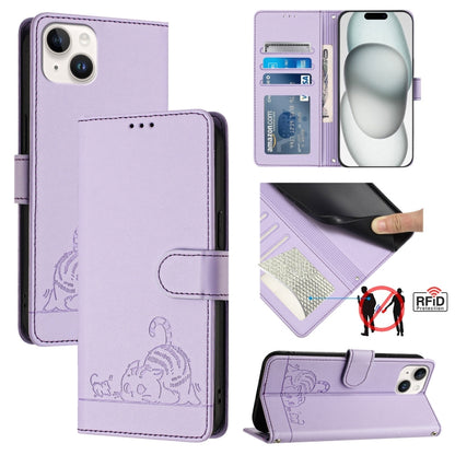 Cat Rat Embossed Pattern RFID Leather Phone Case with Lanyard