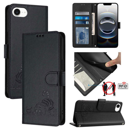 Cat Rat Embossed Pattern RFID Leather Phone Case with Lanyard