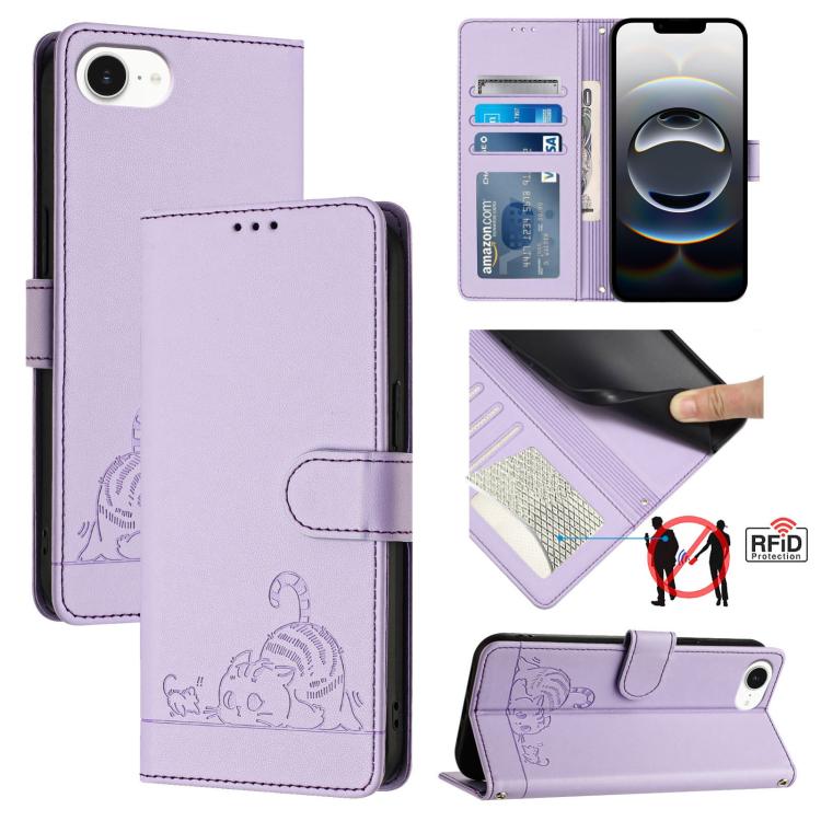 Cat Rat Embossed Pattern RFID Leather Phone Case with Lanyard