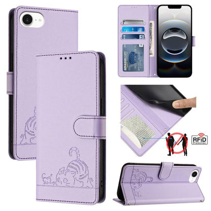 Cat Rat Embossed Pattern RFID Leather Phone Case with Lanyard