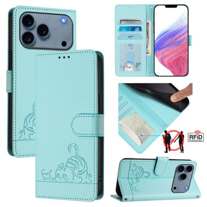 Cat Rat Embossed Pattern RFID Leather Phone Case with Lanyard