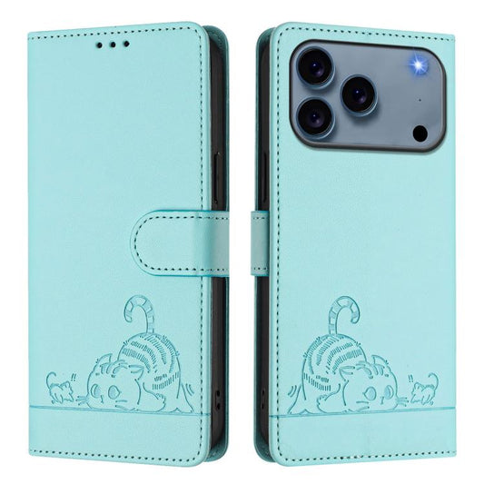 Cat Rat Embossed Pattern RFID Leather Phone Case with Lanyard