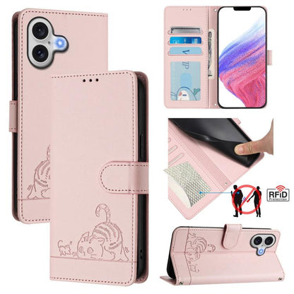 Cat Rat Embossed Pattern RFID Leather Phone Case with Lanyard