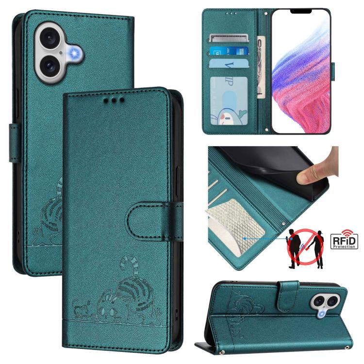 Cat Rat Embossed Pattern RFID Leather Phone Case with Lanyard