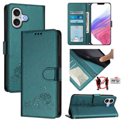 Cat Rat Embossed Pattern RFID Leather Phone Case with Lanyard