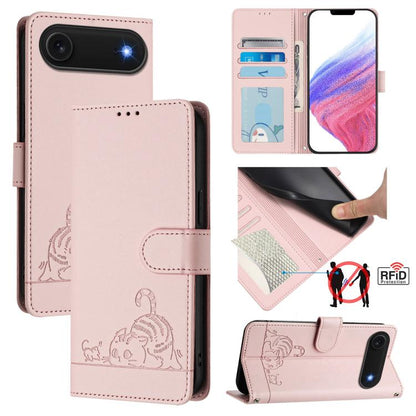 Cat Rat Embossed Pattern RFID Leather Phone Case with Lanyard