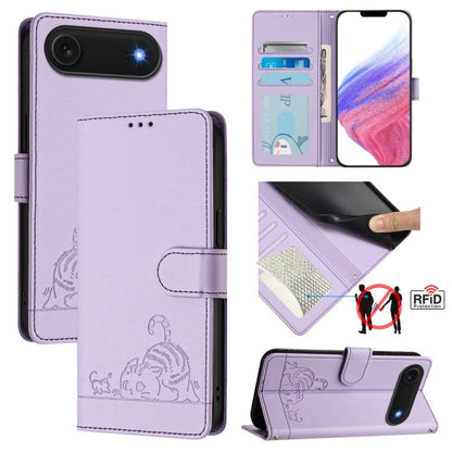 Cat Rat Embossed Pattern RFID Leather Phone Case with Lanyard