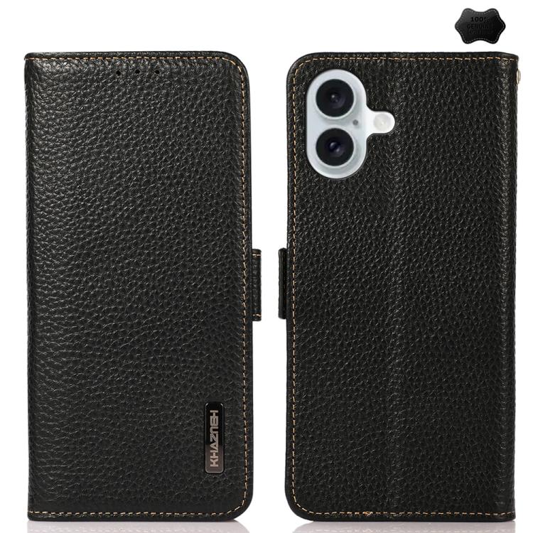 KHAZNEH Side-Magnetic Litchi Genuine Leather RFID Case
