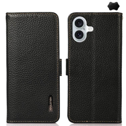 KHAZNEH Side-Magnetic Litchi Genuine Leather RFID Case