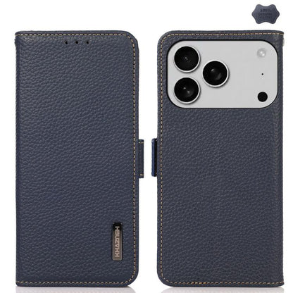 KHAZNEH Side-Magnetic Litchi Genuine Leather RFID Case