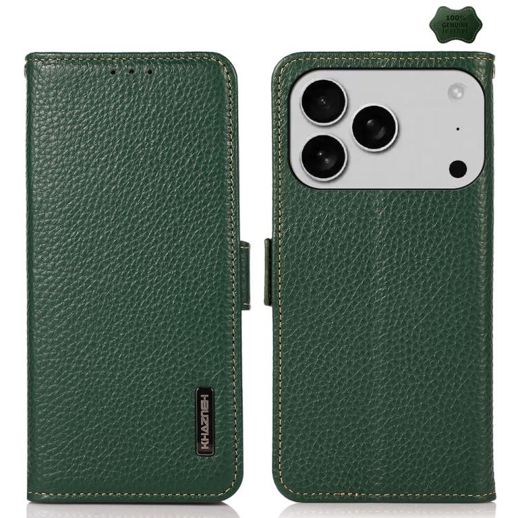 KHAZNEH Side-Magnetic Litchi Genuine Leather RFID Case