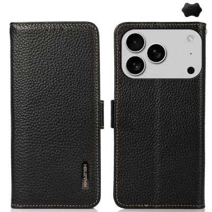KHAZNEH Side-Magnetic Litchi Genuine Leather RFID Case