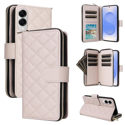 Crossbody Rhombic Zipper Tower Buckle Leather Phone Case with Lanyard