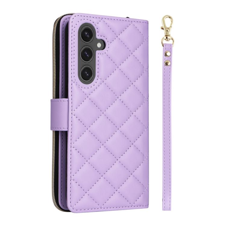Crossbody Rhombic Zipper Tower Buckle Leather Phone Case with Lanyard