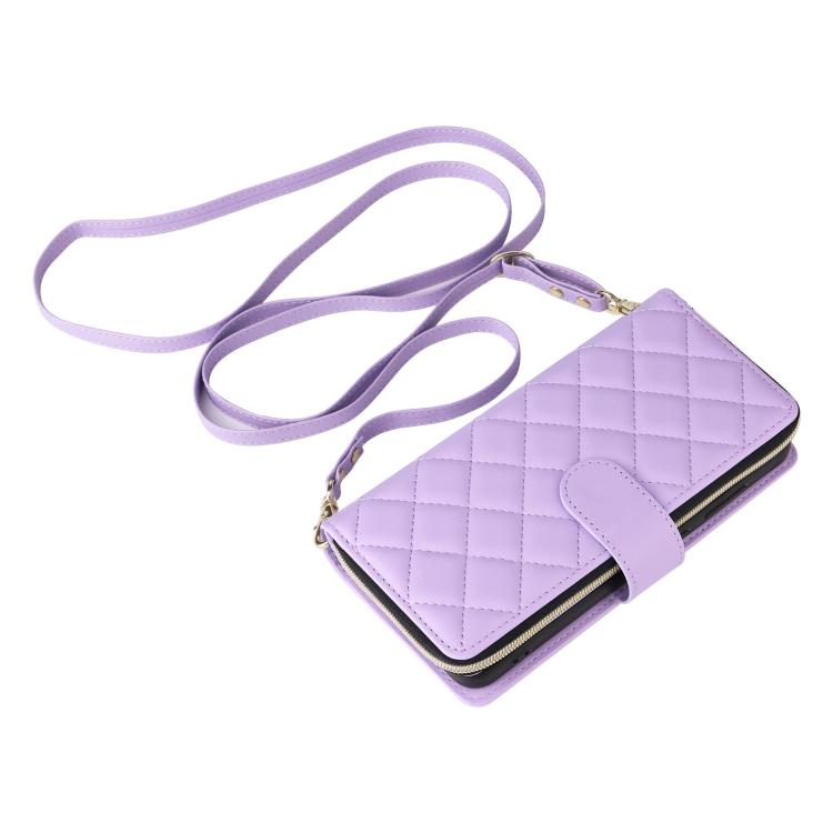 Crossbody Rhombic Zipper Tower Buckle Leather Phone Case with Lanyard