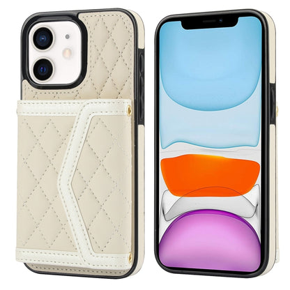 Splicing Rhombic Texture Card Bag Phone Case with Long Lanyard