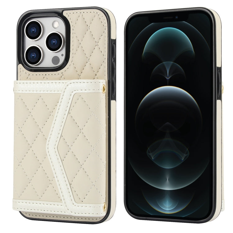 Splicing Rhombic Texture Card Bag Phone Case with Long Lanyard