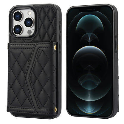 Splicing Rhombic Texture Card Bag Phone Case with Long Lanyard