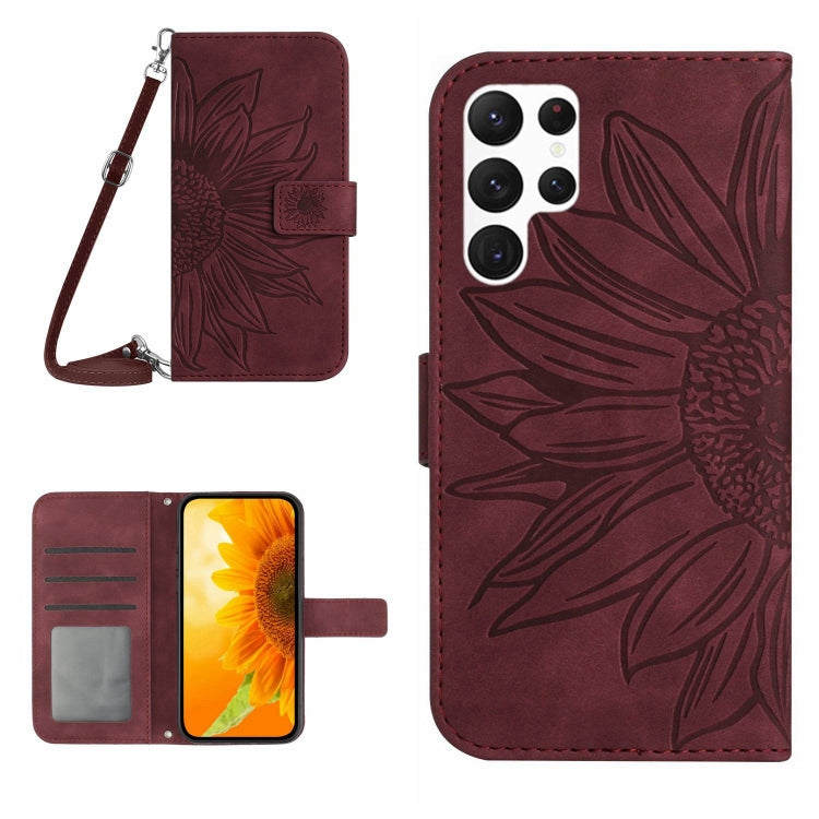 Skin Feel Sun Flower Embossed Flip Leather Phone Case with Lanyard
