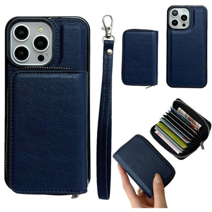 Solid Color Zipper 11-Card Slots Bag Phone Case with Lanyard