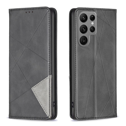 Rhombus Texture Magnetic Leather Phone Case