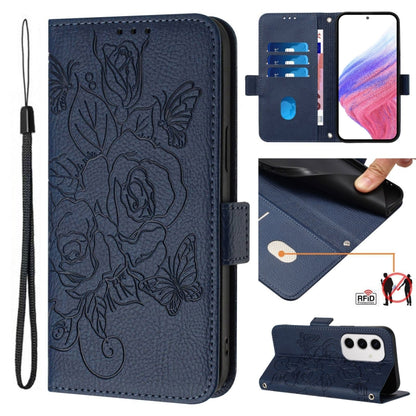 Embossed Rose RFID Anti-theft Leather Phone Case