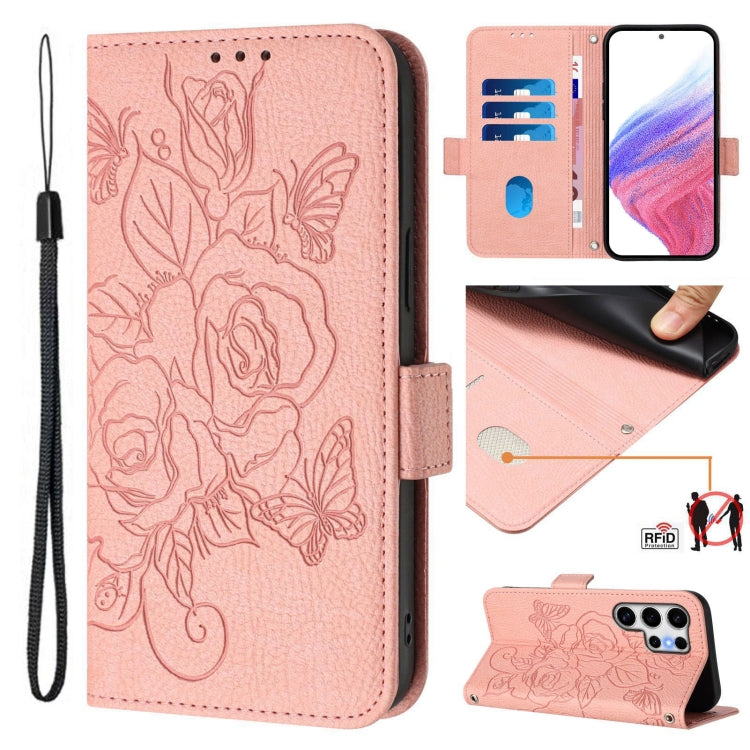 Embossed Rose RFID Anti-theft Leather Phone Case